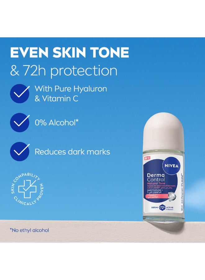 Nivea Derma Control Natural Tone Anti-Perspirant Roll-On, with Pure Hyaluron and Vitamin C, 72H Protection - Image 3